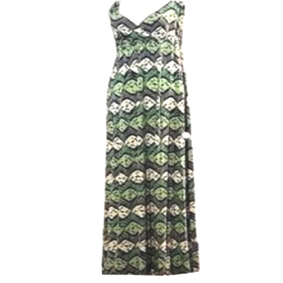 Mudd Maxi Sun Dress Boho Beach V-neck Halter Back Stretch High Waist L Green VTG - Picture 1 of 12